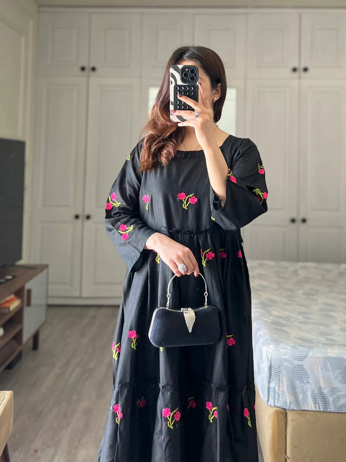 Coco Black - Embroidered Cotton Frock