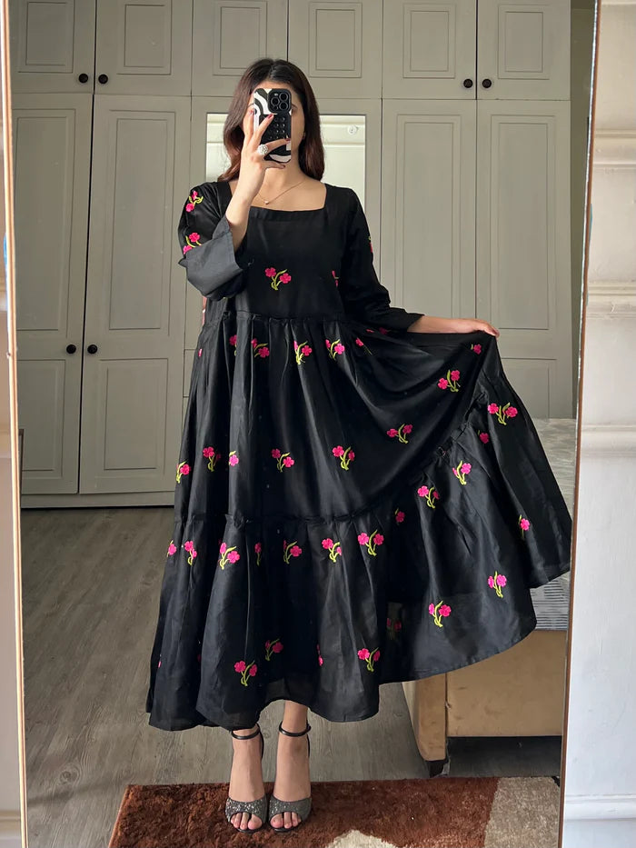 Coco Black - Embroidered Cotton Frock