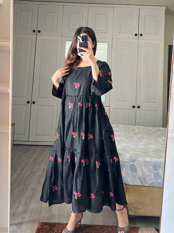 Coco Black - Embroidered Cotton Frock