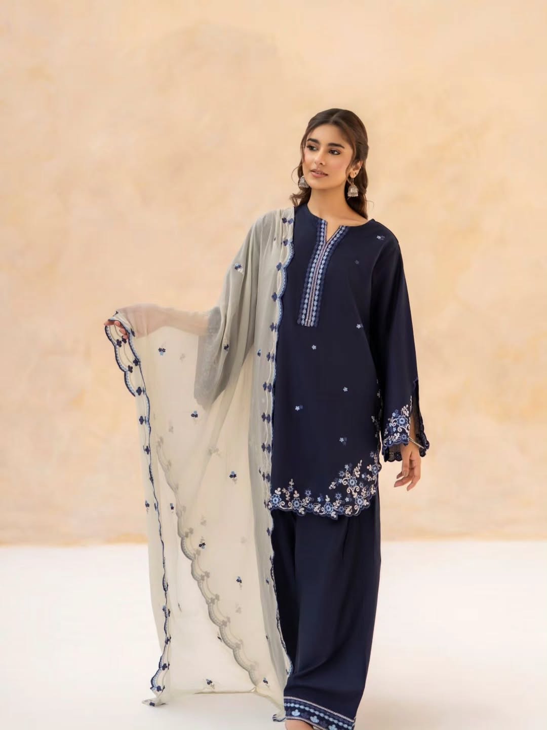 NAVY BLUE EMBROIDERED 3PC