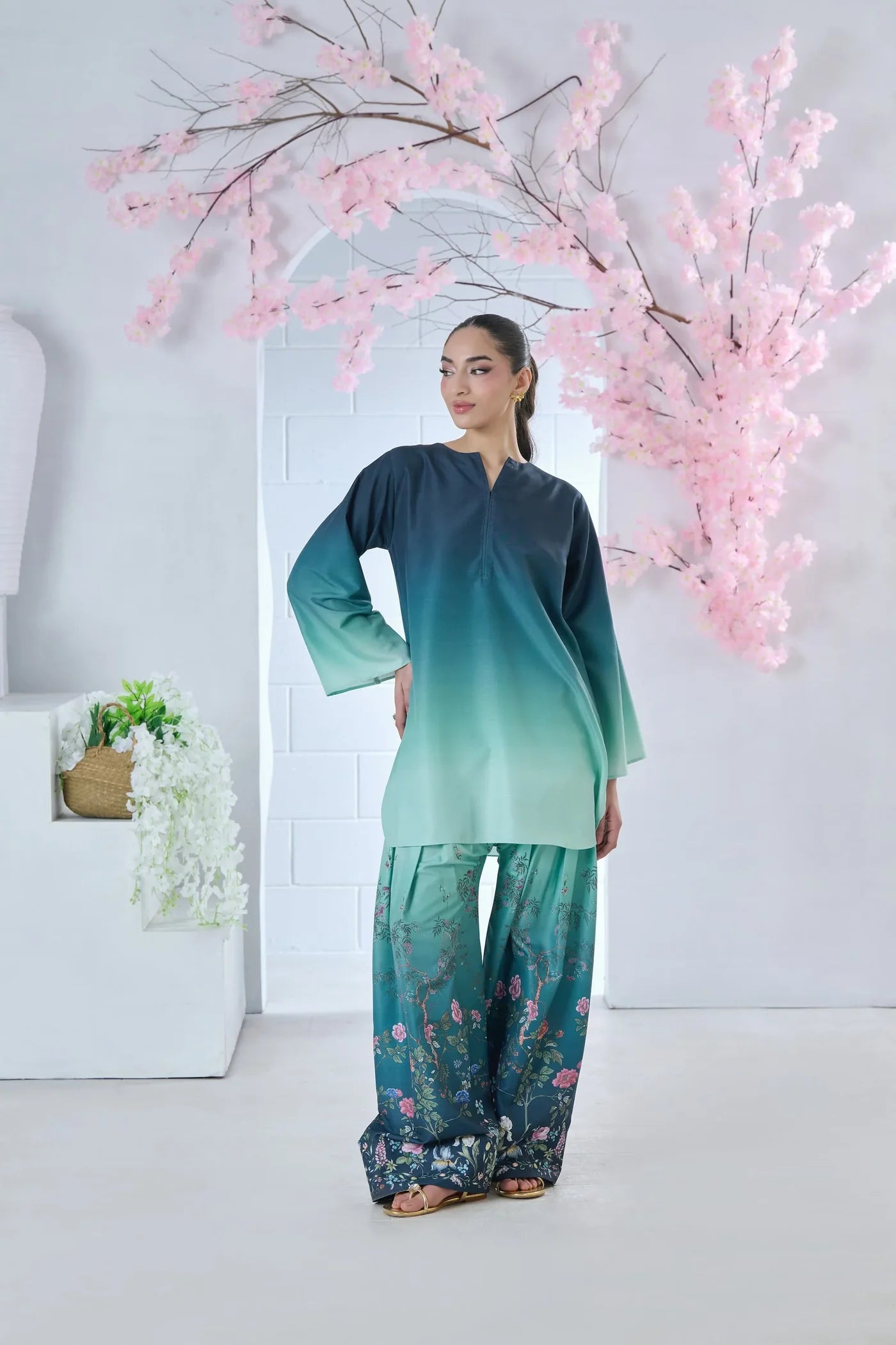 Azure Blossom Farshi Shalwar print 2pc.