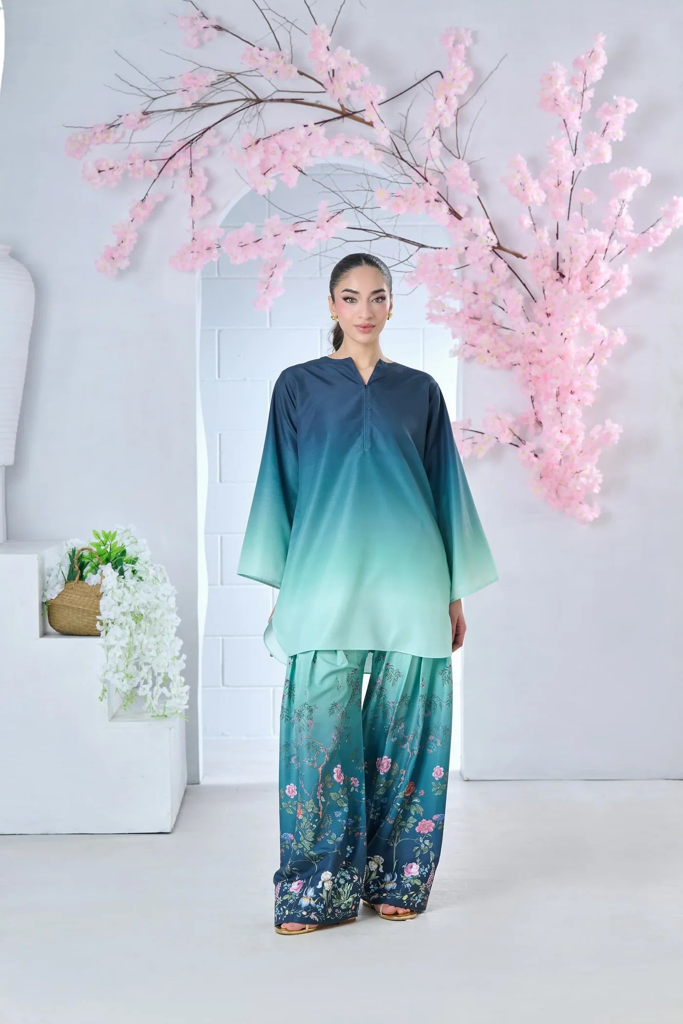 Azure Blossom Farshi Shalwar print 2pc.