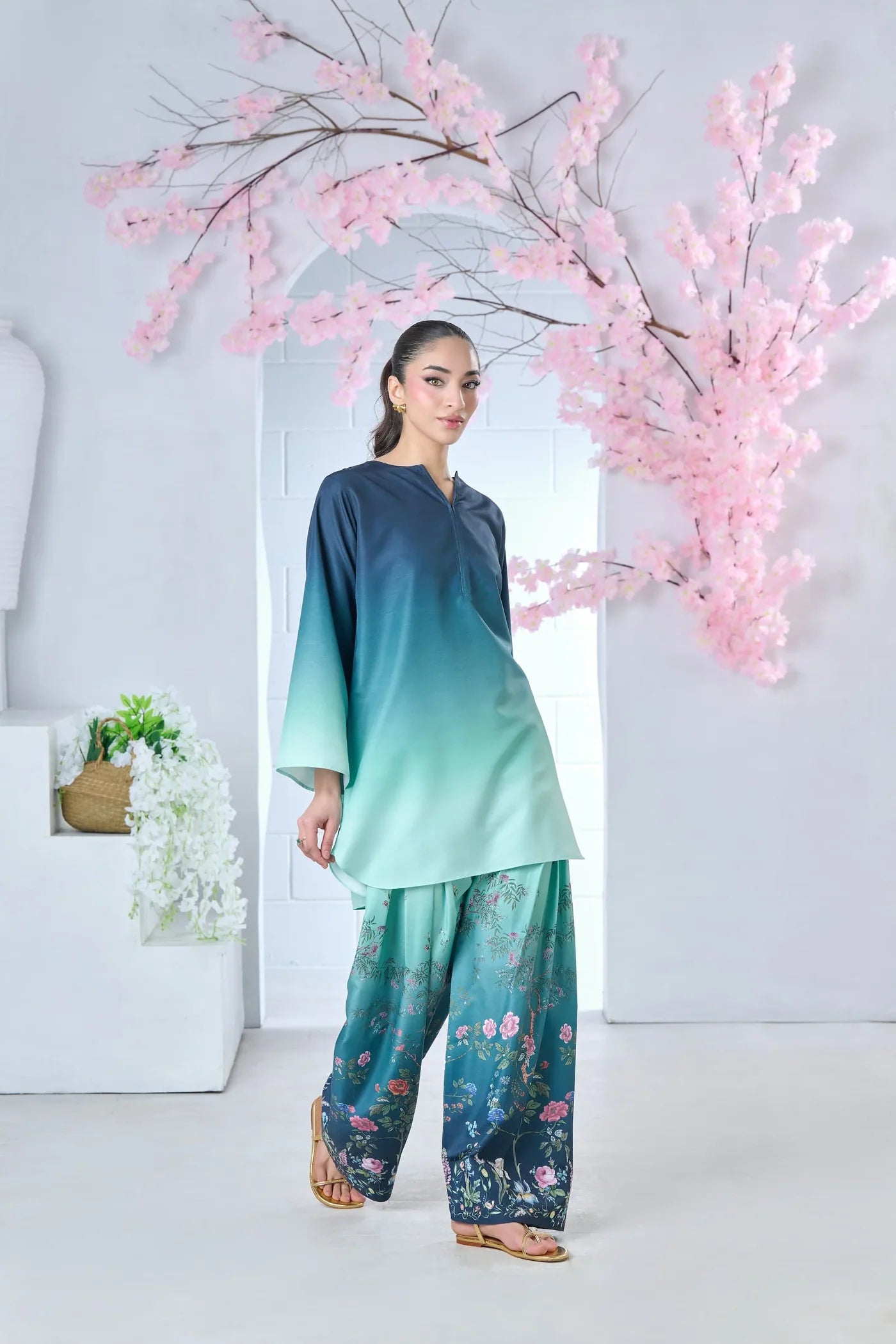 Azure Blossom Farshi Shalwar print 2pc.