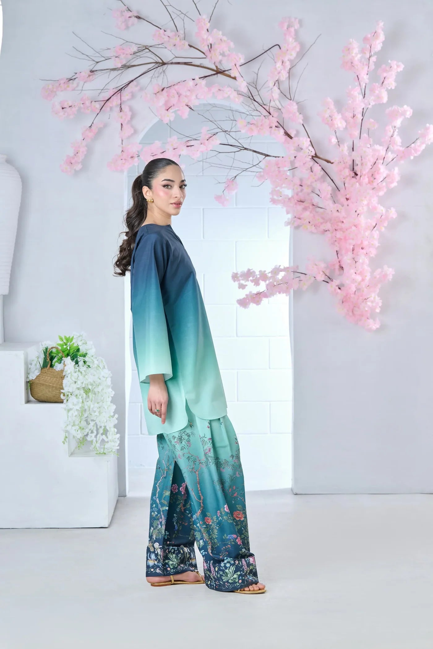 Azure Blossom Farshi Shalwar print 2pc.