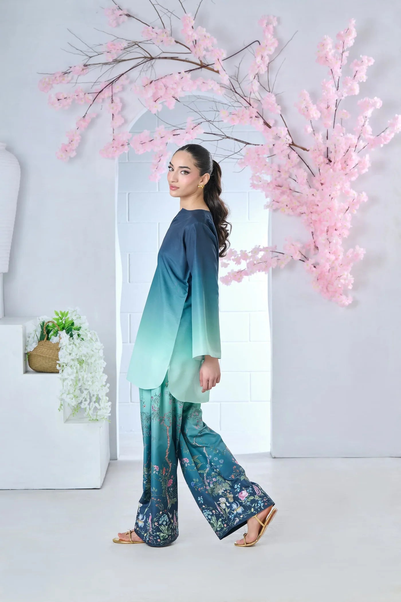 Azure Blossom Farshi Shalwar print 2pc.