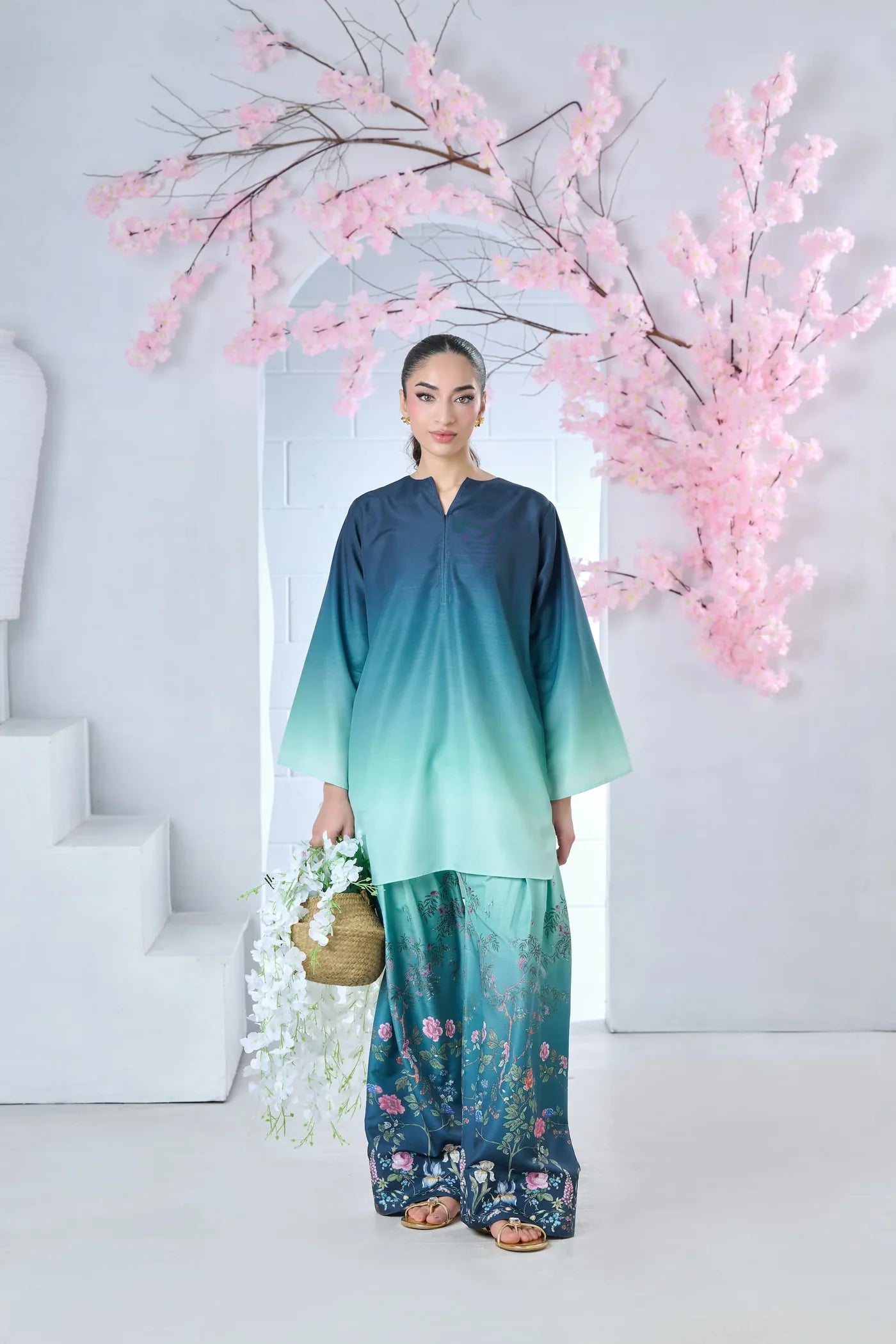 Azure Blossom Farshi Shalwar print 2pc.