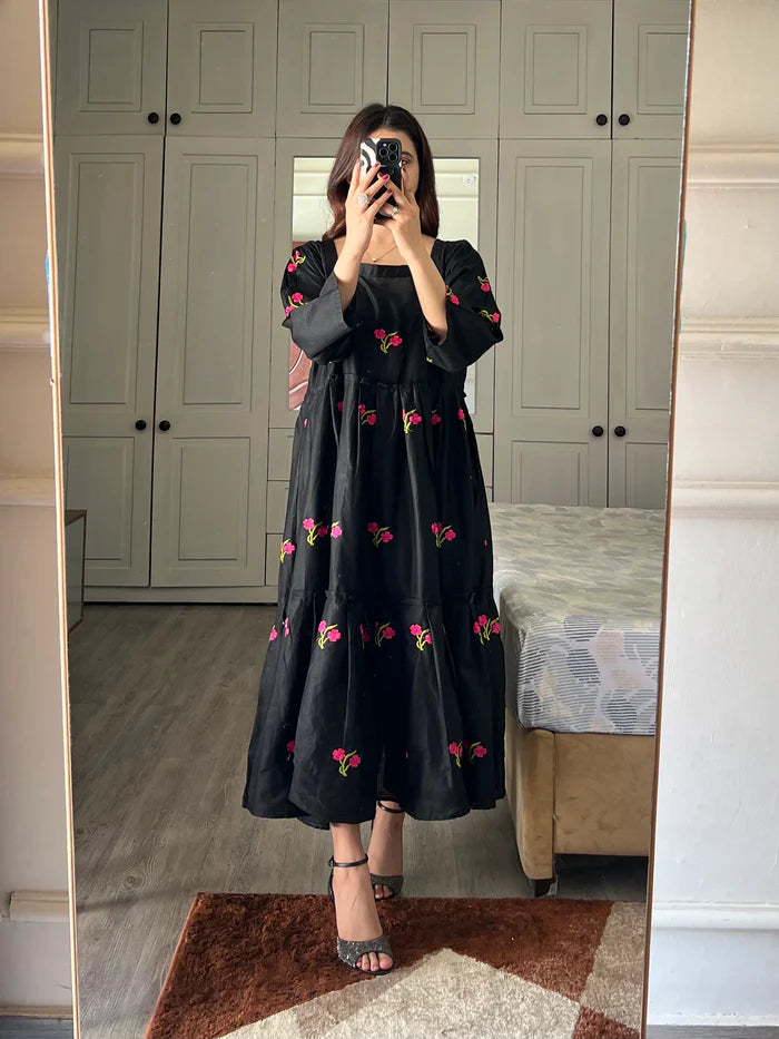 Coco Black - Embroidered Cotton Frock
