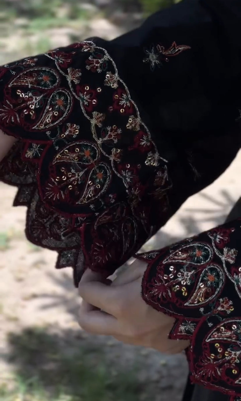 Noor-e-Shaam – Black  cotton&Chiffon 3-PCs