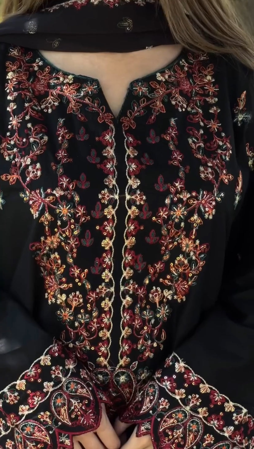 Noor-e-Shaam – Black  cotton&Chiffon 3-PCs