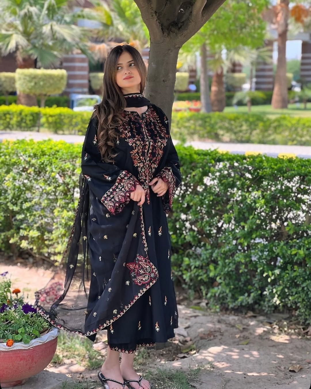 Noor-e-Shaam – Black  cotton&Chiffon 3-PCs