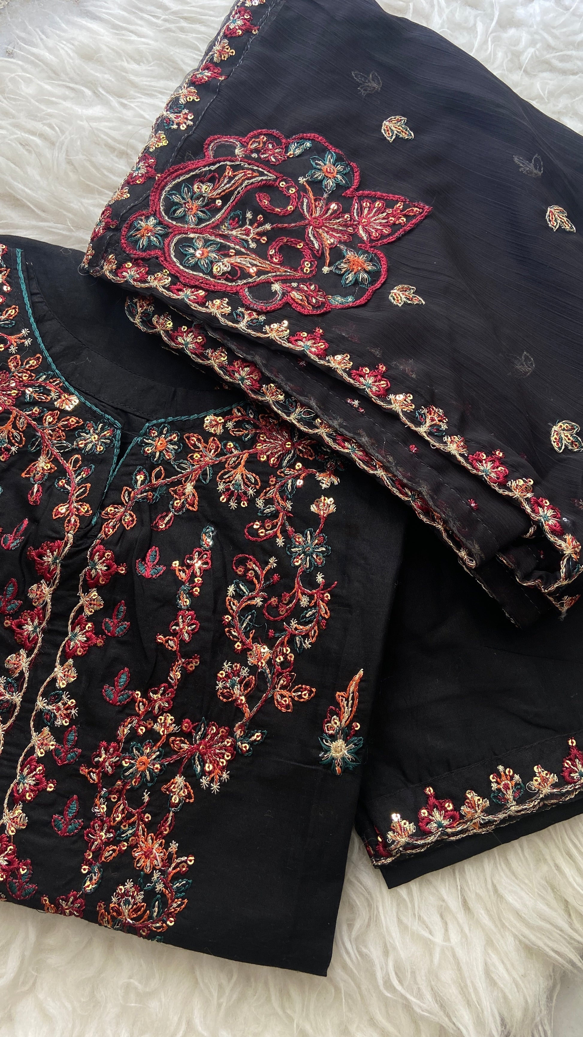 Noor-e-Shaam – Black  cotton&Chiffon 3-PCs
