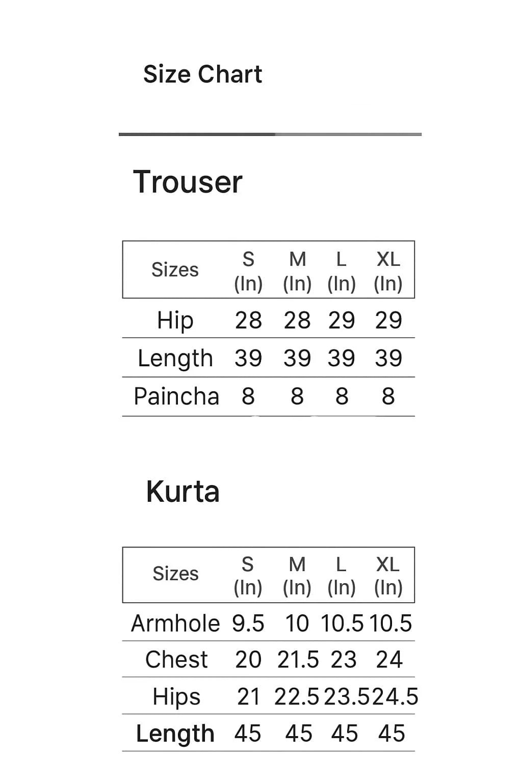 Size chart