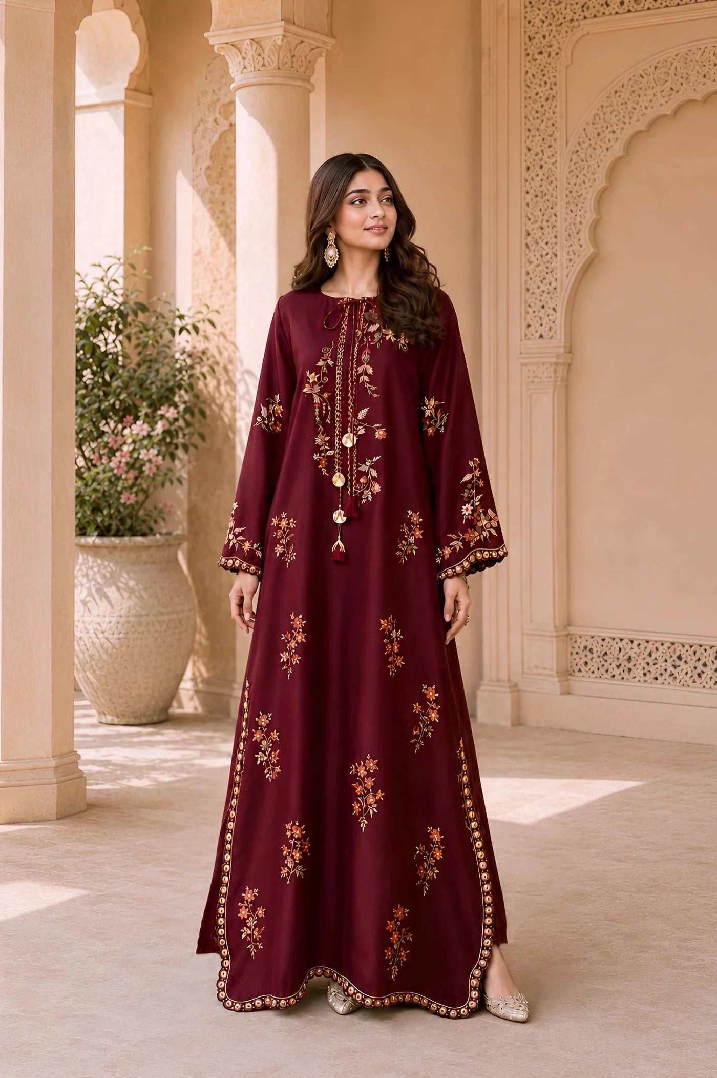 Maroon luxe kaftan 2pc.