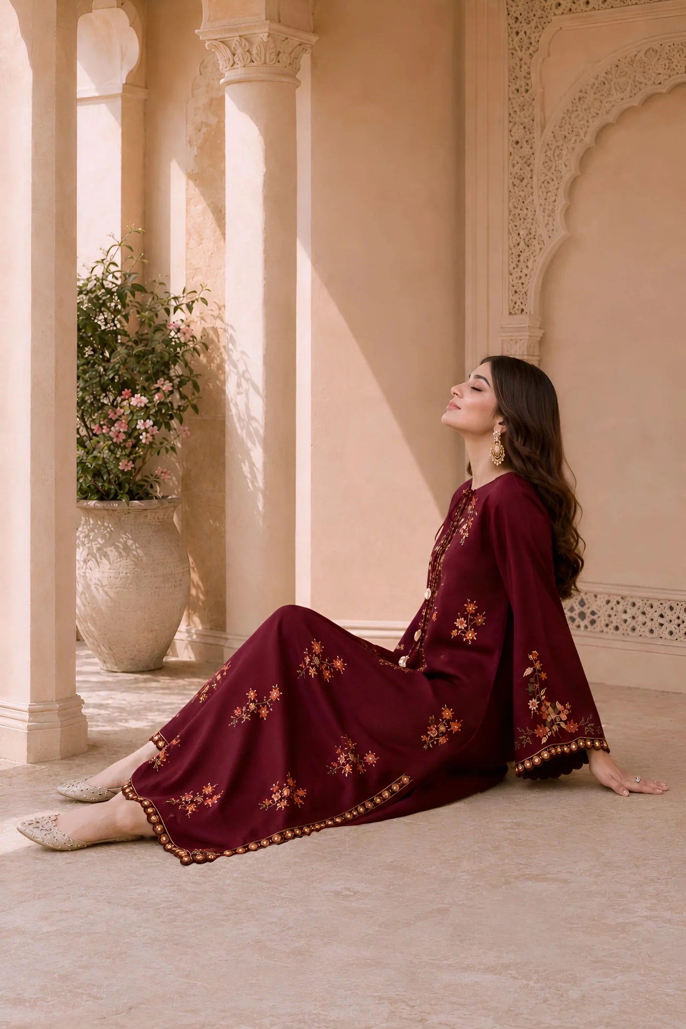 Maroon luxe kaftan 2pc.