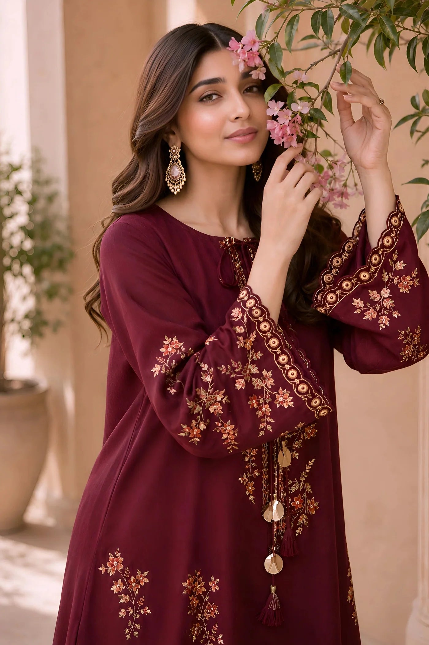 Maroon luxe kaftan 2pc.