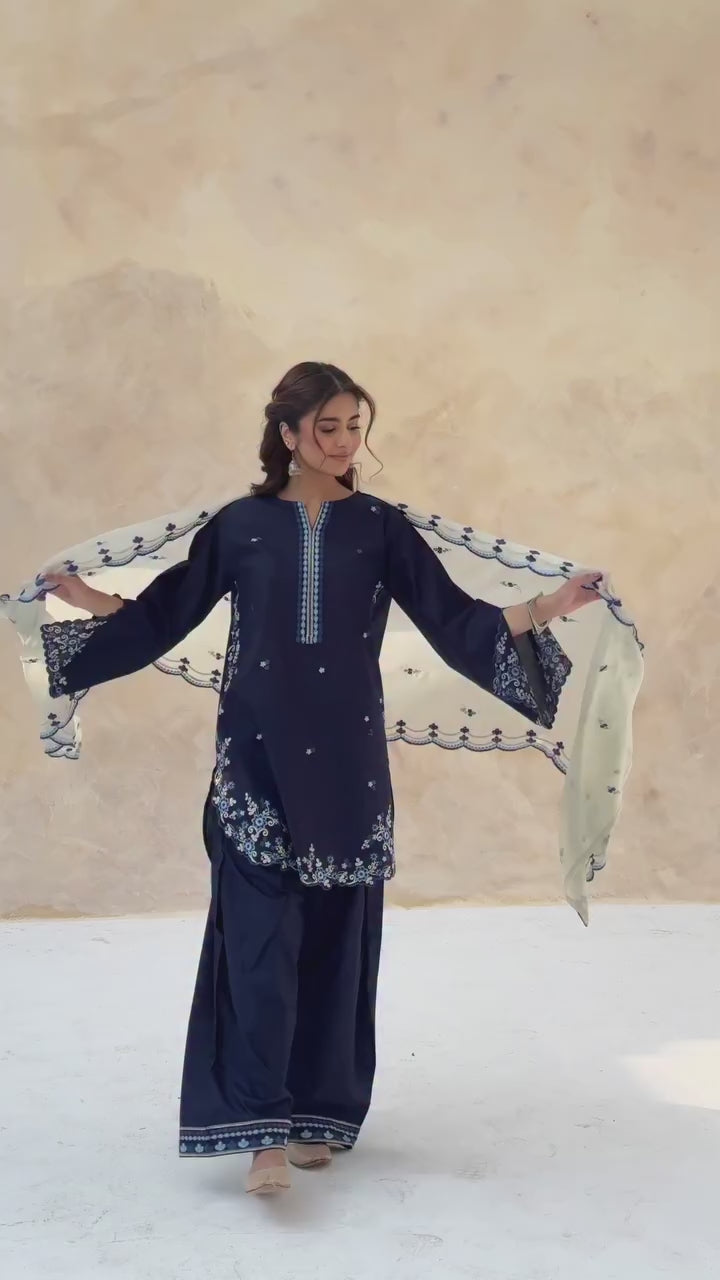 NAVY BLUE EMBROIDERED 3PC